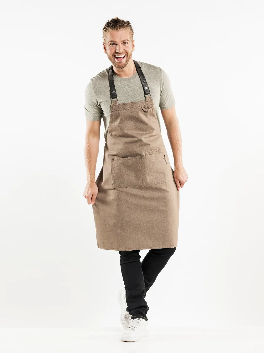 Grembiule Forene in denim con cintura in pelle — Denim fango