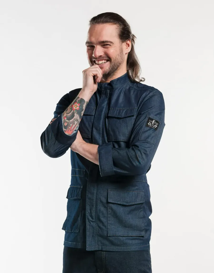 Giacca cuoco in denim con zip
