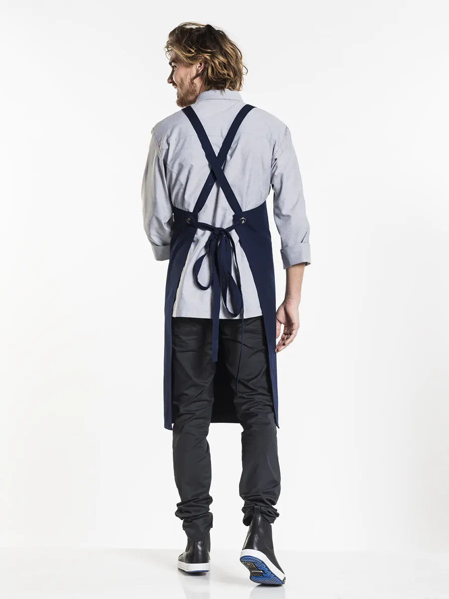 Grembiule Nordic lungo con bretelle incrociate — Blu